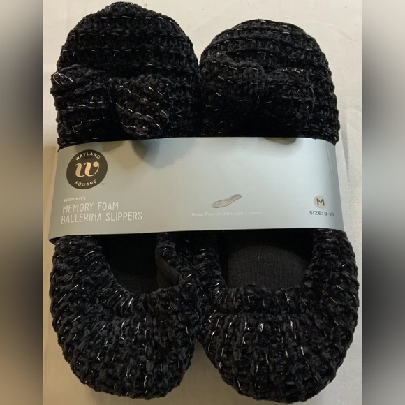 NEW WAYLAND SQUARE METALLIC TREAD BOW BALLERINA SLIPPERS - Picture 1 of 6